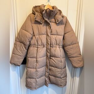 Water-Resistant Quilted Long Puffer Jacket Old Navy Women S salt marsh beige NEW
